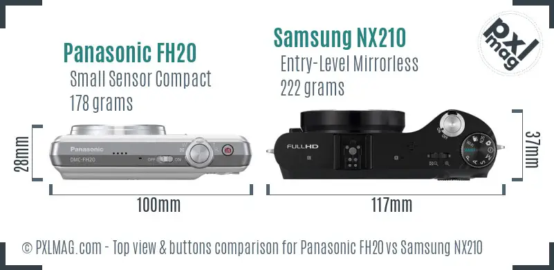 Panasonic FH20 vs Samsung NX210 top view buttons comparison