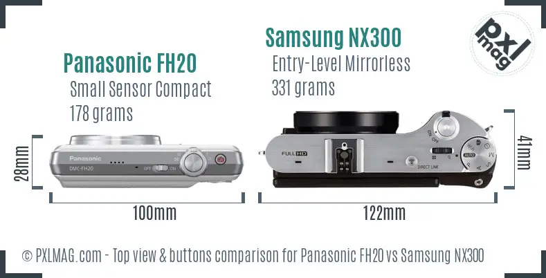 Panasonic FH20 vs Samsung NX300 top view buttons comparison Panasonic FH20 vs Samsung NX300 top view buttons comparison