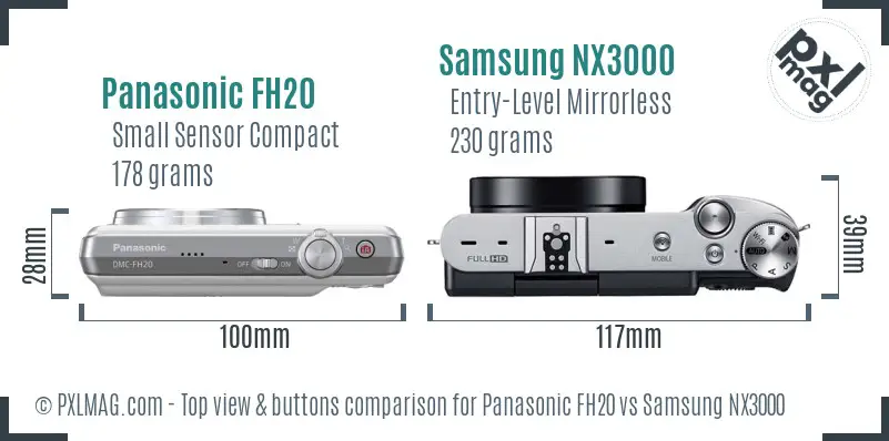 Panasonic FH20 vs Samsung NX3000 top view buttons comparison