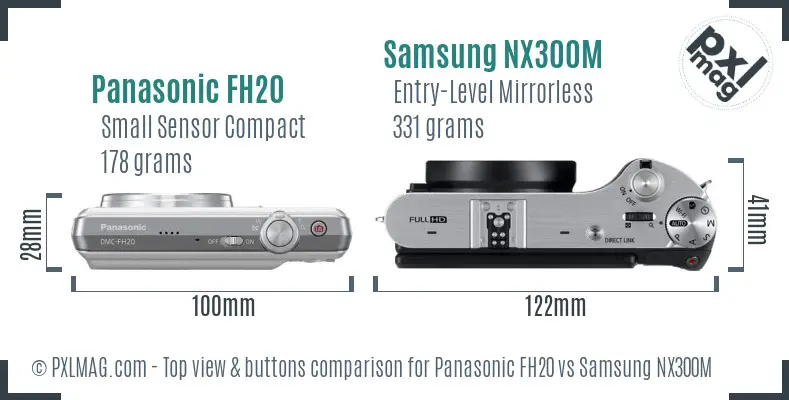 Panasonic FH20 vs Samsung NX300M top view buttons comparison Panasonic FH20 vs Samsung NX300M top view buttons comparison