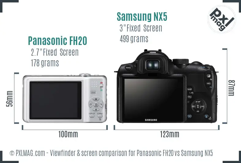 Panasonic FH20 vs Samsung NX5 Screen and Viewfinder comparison