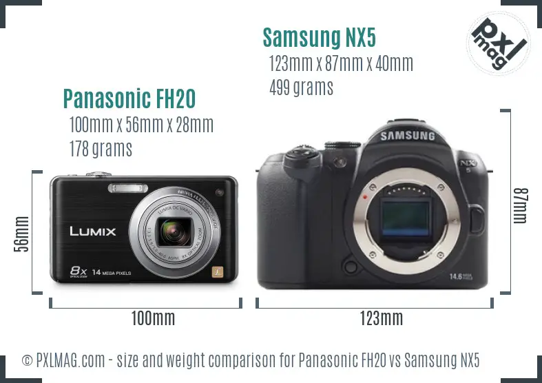 Panasonic FH20 vs Samsung NX5 size comparison