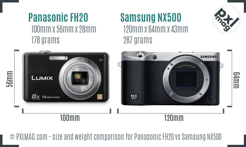 Panasonic FH20 vs Samsung NX500 size comparison