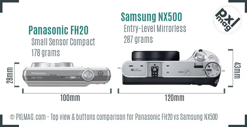 Panasonic FH20 vs Samsung NX500 top view buttons comparison