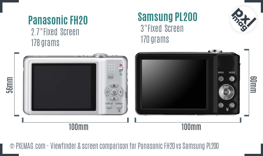 Panasonic FH20 vs Samsung PL200 Screen and Viewfinder comparison