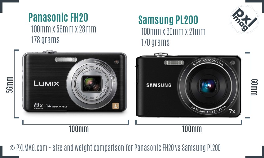 Panasonic FH20 vs Samsung PL200 size comparison