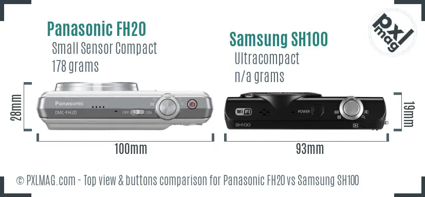 Panasonic FH20 vs Samsung SH100 top view buttons comparison Panasonic FH20 vs Samsung SH100 top view buttons comparison