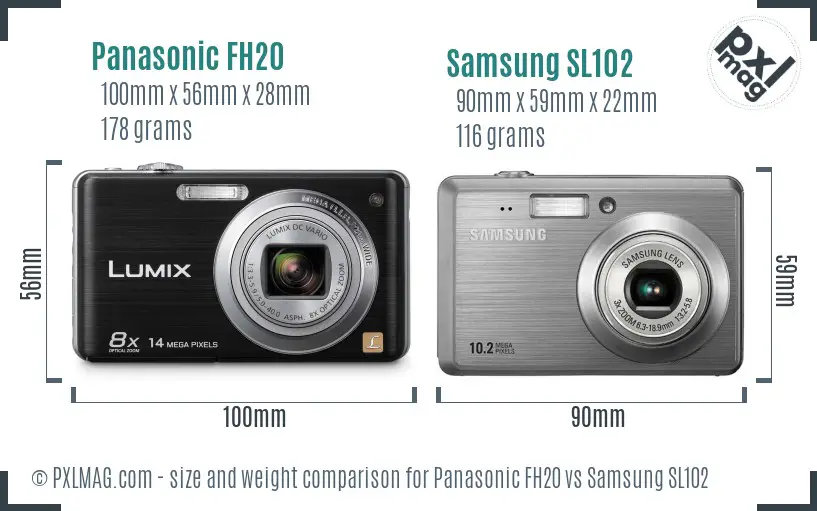 Panasonic FH20 vs Samsung SL102 size comparison