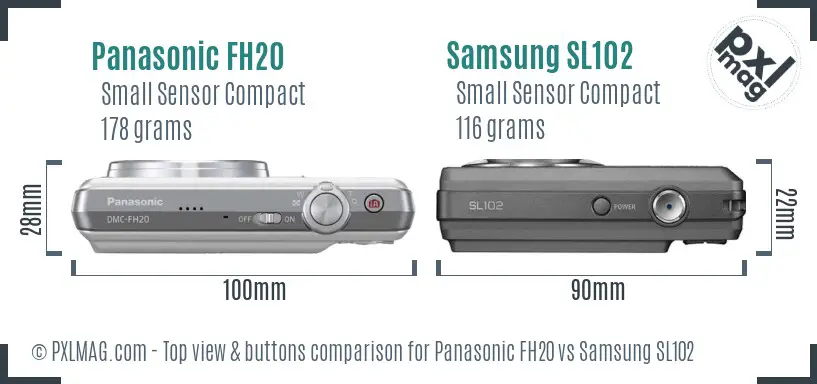 Panasonic FH20 vs Samsung SL102 top view buttons comparison
