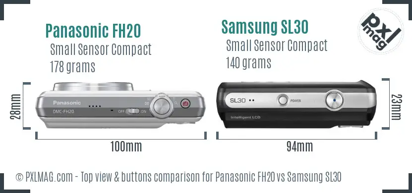 Panasonic FH20 vs Samsung SL30 top view buttons comparison Panasonic FH20 vs Samsung SL30 top view buttons comparison