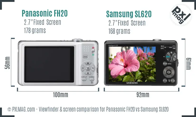 Panasonic FH20 vs Samsung SL620 Screen and Viewfinder comparison