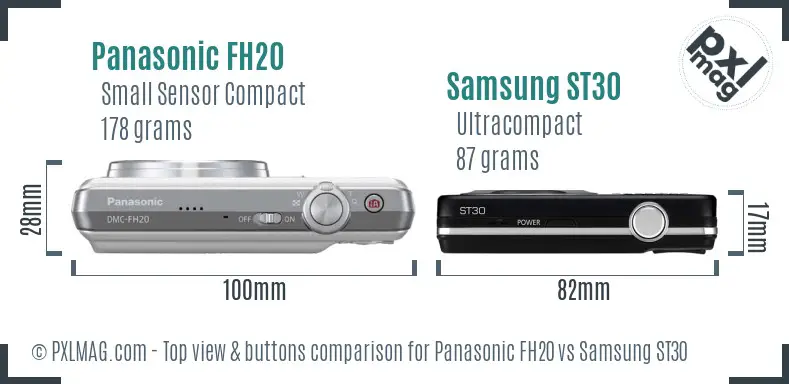 Panasonic FH20 vs Samsung ST30 top view buttons comparison Panasonic FH20 vs Samsung ST30 top view buttons comparison