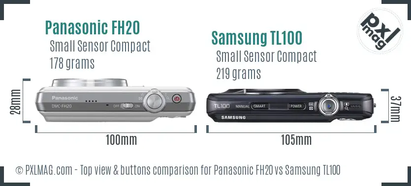 Panasonic FH20 vs Samsung TL100 top view buttons comparison
