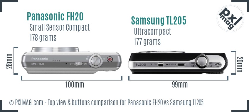 Panasonic FH20 vs Samsung TL205 top view buttons comparison