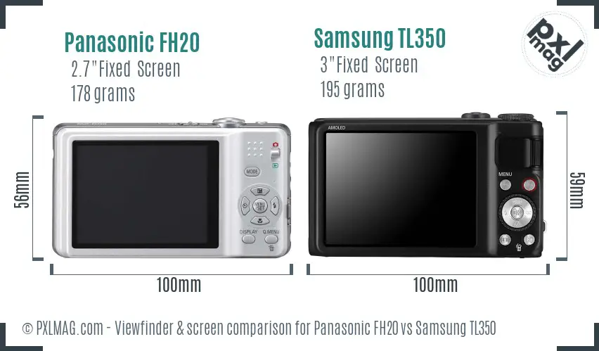 Panasonic FH20 vs Samsung TL350 Screen and Viewfinder comparison