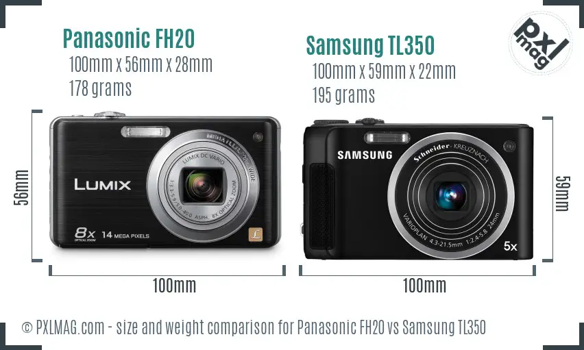 Panasonic FH20 vs Samsung TL350 size comparison