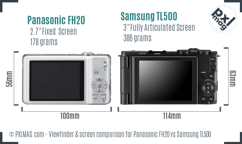 Panasonic FH20 vs Samsung TL500 Screen and Viewfinder comparison