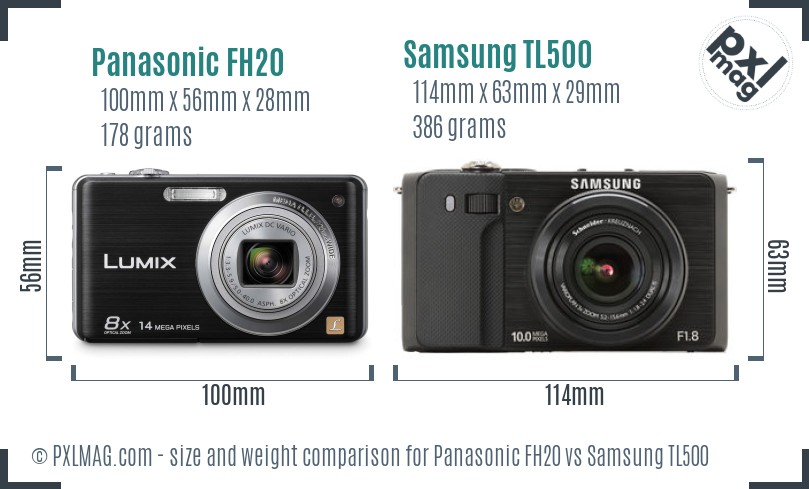 Panasonic FH20 vs Samsung TL500 size comparison