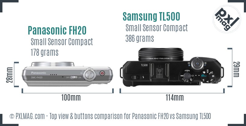 Panasonic FH20 vs Samsung TL500 top view buttons comparison