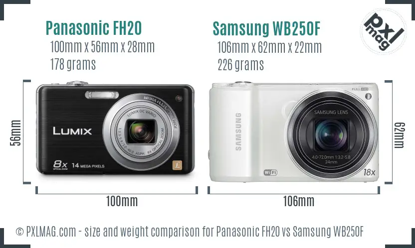Panasonic FH20 vs Samsung WB250F size comparison