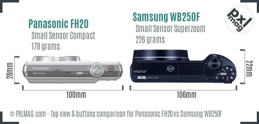 Panasonic FH20 vs Samsung WB250F top view buttons comparison