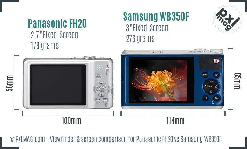 Panasonic FH20 vs Samsung WB350F Screen and Viewfinder comparison
