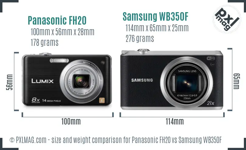 Panasonic FH20 vs Samsung WB350F size comparison