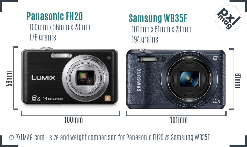 Panasonic FH20 vs Samsung WB35F size comparison