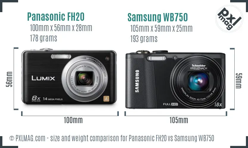 Panasonic FH20 vs Samsung WB750 size comparison Panasonic FH20 vs Samsung WB750 size comparison