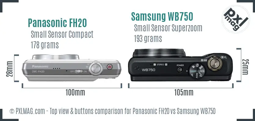 Panasonic FH20 vs Samsung WB750 top view buttons comparison Panasonic FH20 vs Samsung WB750 top view buttons comparison