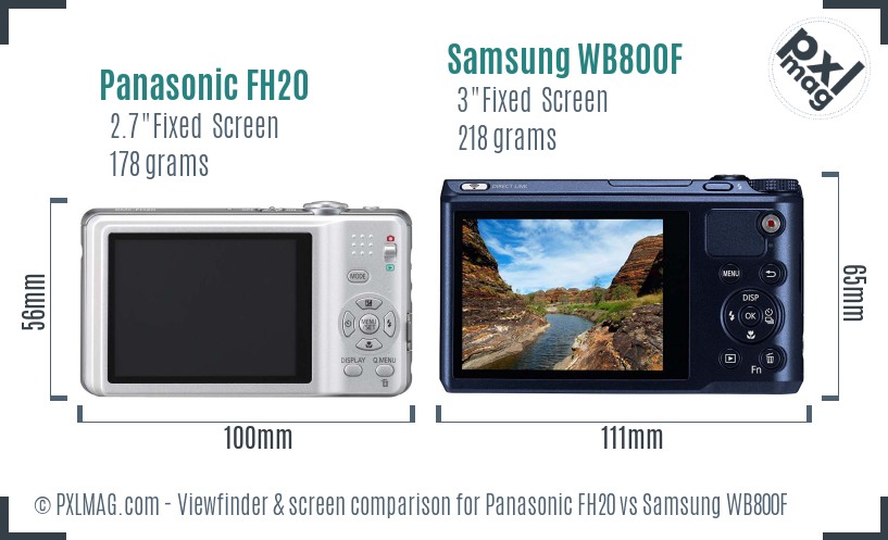 Panasonic FH20 vs Samsung WB800F Screen and Viewfinder comparison