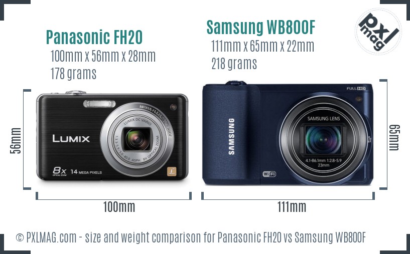 Panasonic FH20 vs Samsung WB800F size comparison