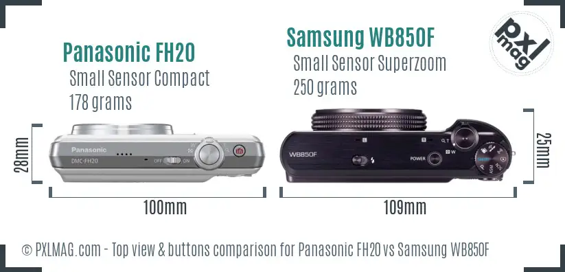 Panasonic FH20 vs Samsung WB850F top view buttons comparison