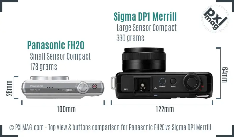 Panasonic FH20 vs Sigma DP1 Merrill top view buttons comparison