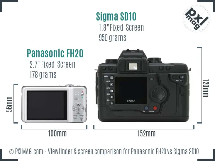 Panasonic FH20 vs Sigma SD10 Screen and Viewfinder comparison