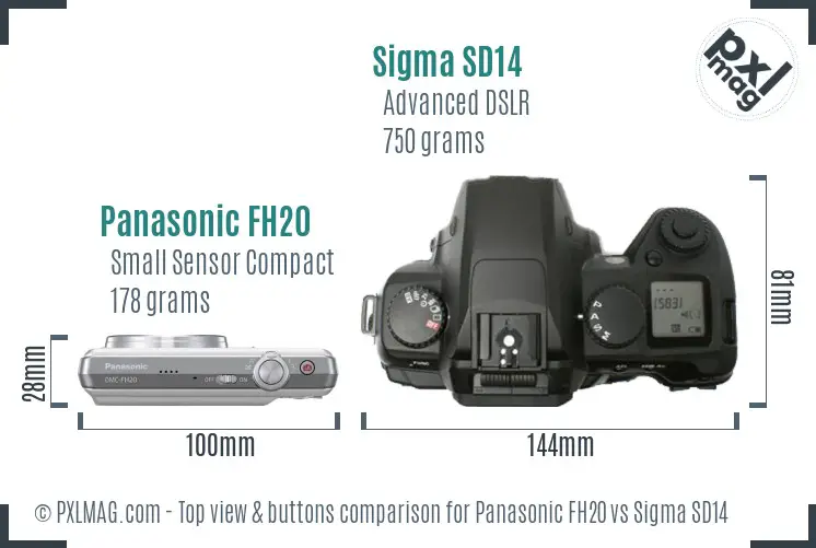 Panasonic FH20 vs Sigma SD14 top view buttons comparison