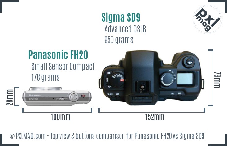 Panasonic FH20 vs Sigma SD9 top view buttons comparison