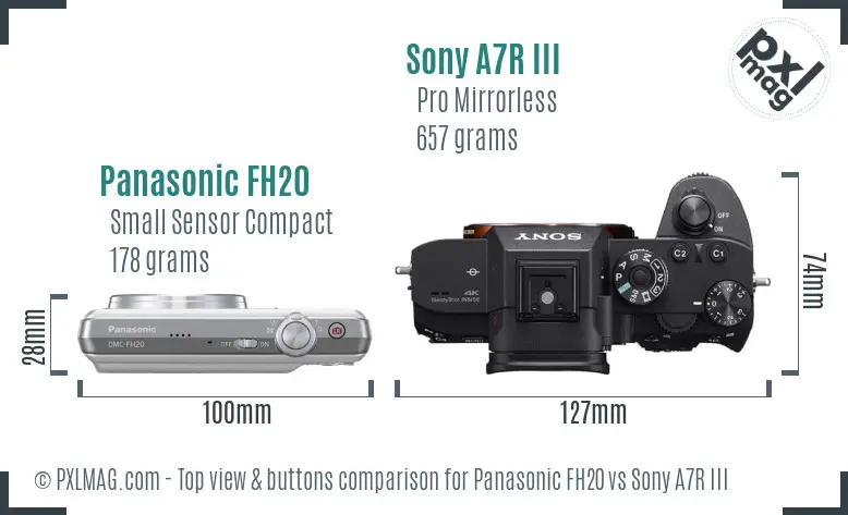 Panasonic FH20 vs Sony A7R III top view buttons comparison