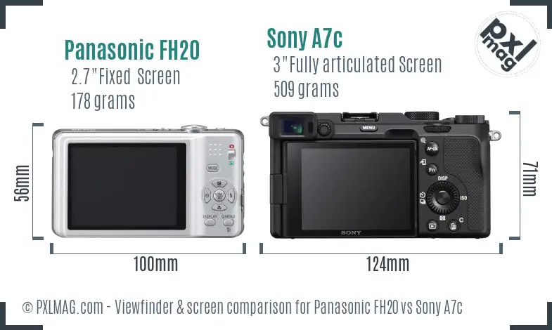Panasonic FH20 vs Sony A7c Screen and Viewfinder comparison