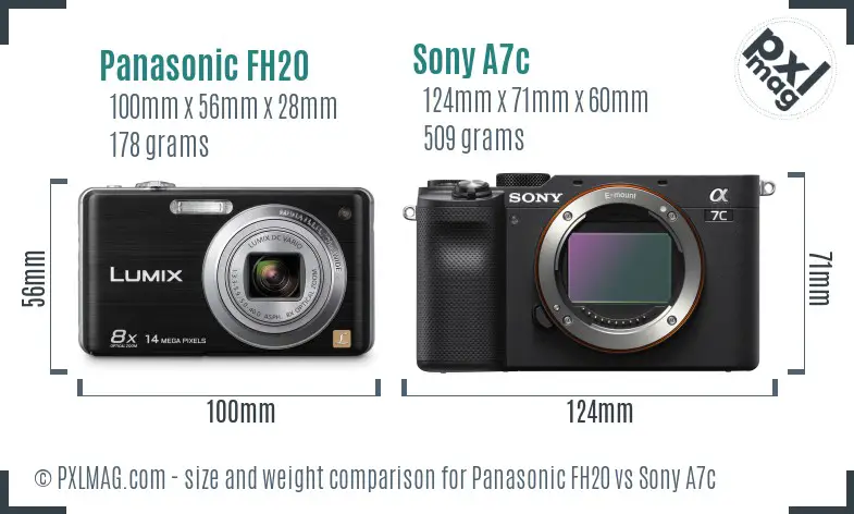 Panasonic FH20 vs Sony A7c size comparison