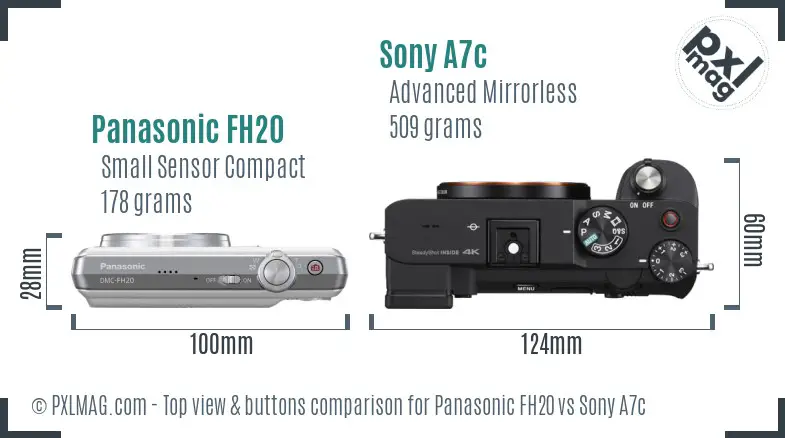 Panasonic FH20 vs Sony A7c top view buttons comparison