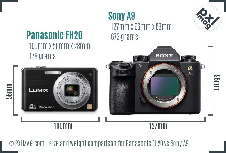 Panasonic FH20 vs Sony A9 size comparison
