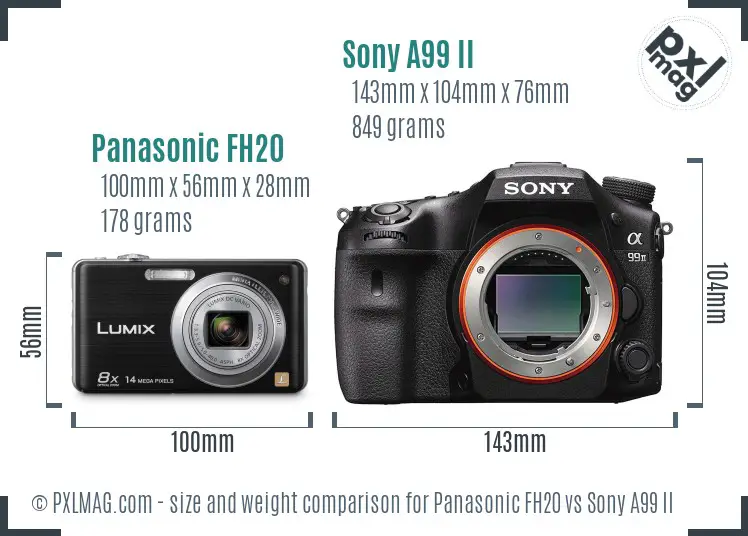 Panasonic FH20 vs Sony A99 II size comparison