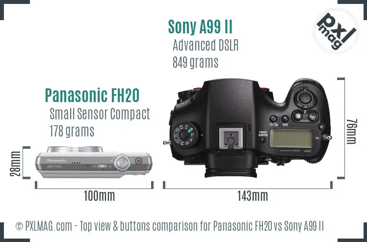 Panasonic FH20 vs Sony A99 II top view buttons comparison