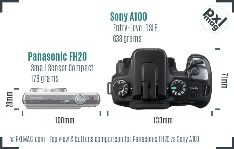 Panasonic FH20 vs Sony A100 top view buttons comparison