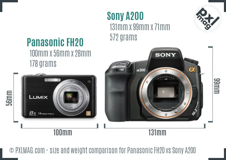 Panasonic FH20 vs Sony A200 size comparison