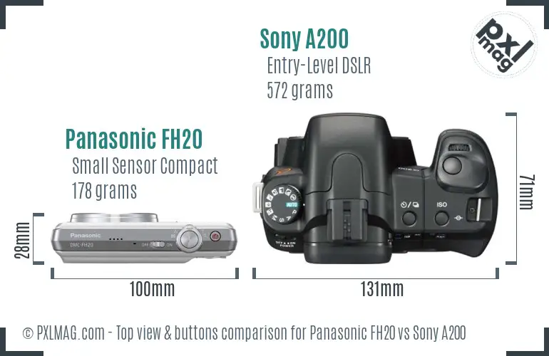 Panasonic FH20 vs Sony A200 top view buttons comparison