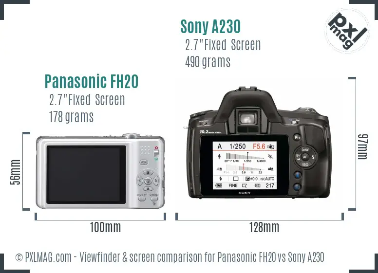 Panasonic FH20 vs Sony A230 Screen and Viewfinder comparison