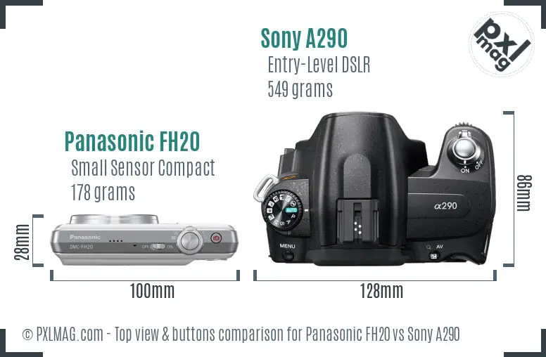 Panasonic FH20 vs Sony A290 top view buttons comparison