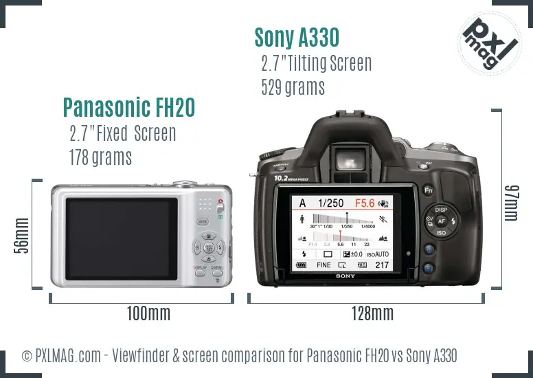 Panasonic FH20 vs Sony A330 Screen and Viewfinder comparison